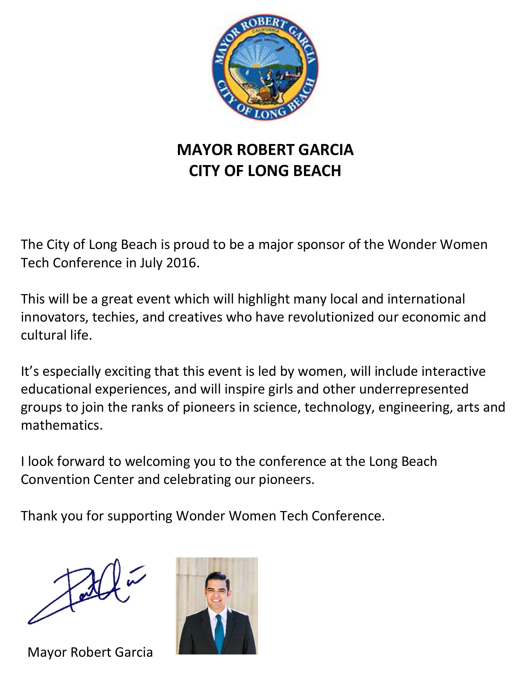 Mayor Robert Garcia Letter's photo